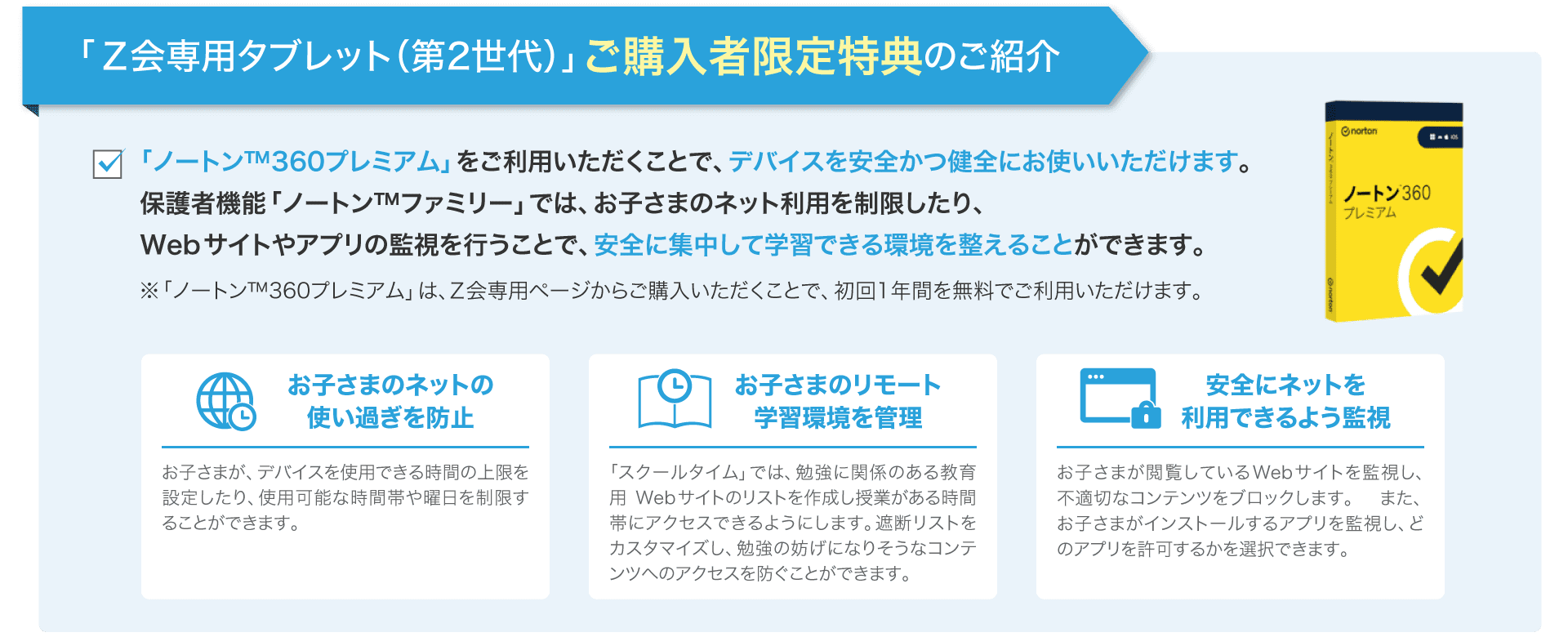ノートンプレミアムを1年間無料でご活用いただけます