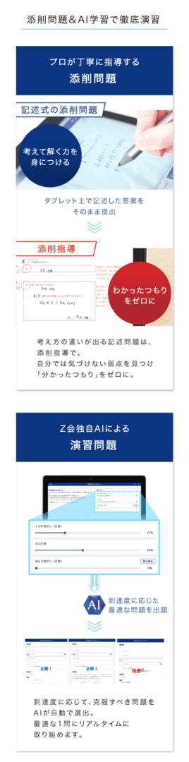 プロが丁寧に指導する添削問題。Ｚ会独自AIによる演習問題。