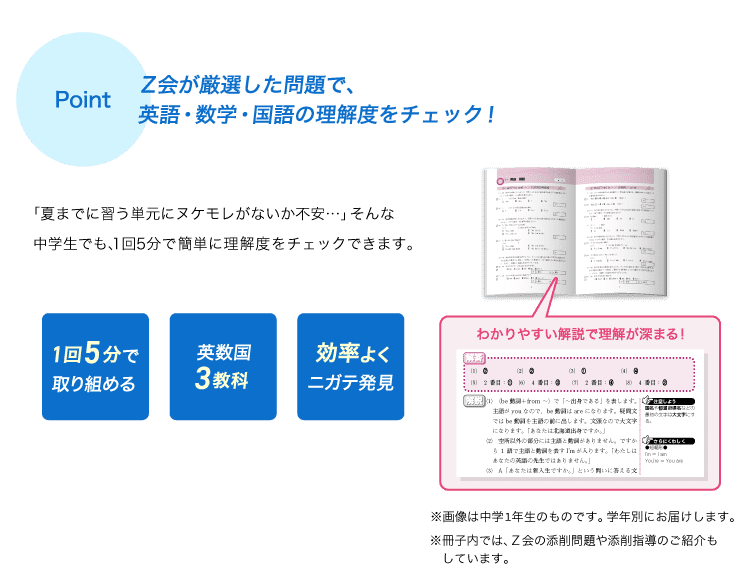 Z会が厳選した問題で、英語・数学・国語の理解度をチェック!