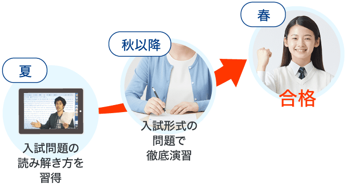 【夏】入試問題の読み解き方を習得【秋以降】入試形式の問題で徹底演習