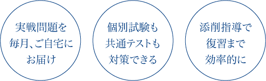 【実践問題を毎月、ご自宅にお届け】【個別試験も共通テストも対策できる】【添削指導で復習までバッチリ】