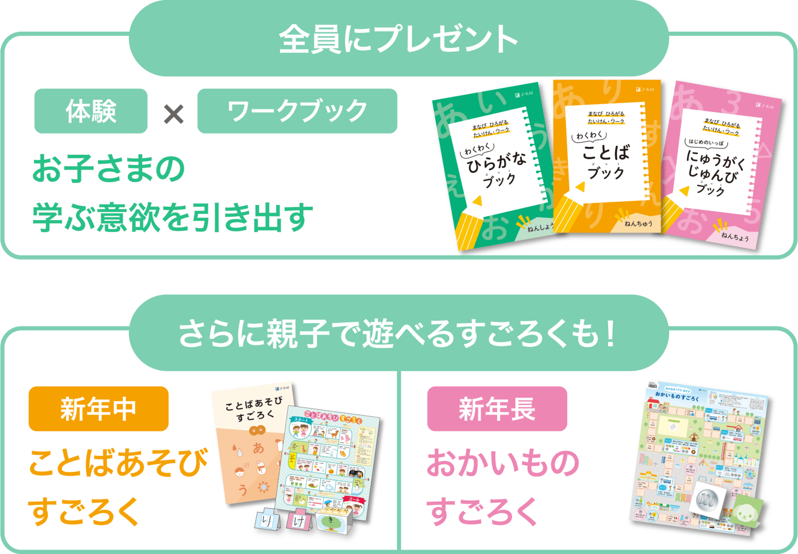 学ぶのって楽しい!表現するのっておもしろい!お子さまの興味を引き出す体験・ワークブック。期間限定、幼児コースの資料請求で無料プレゼント