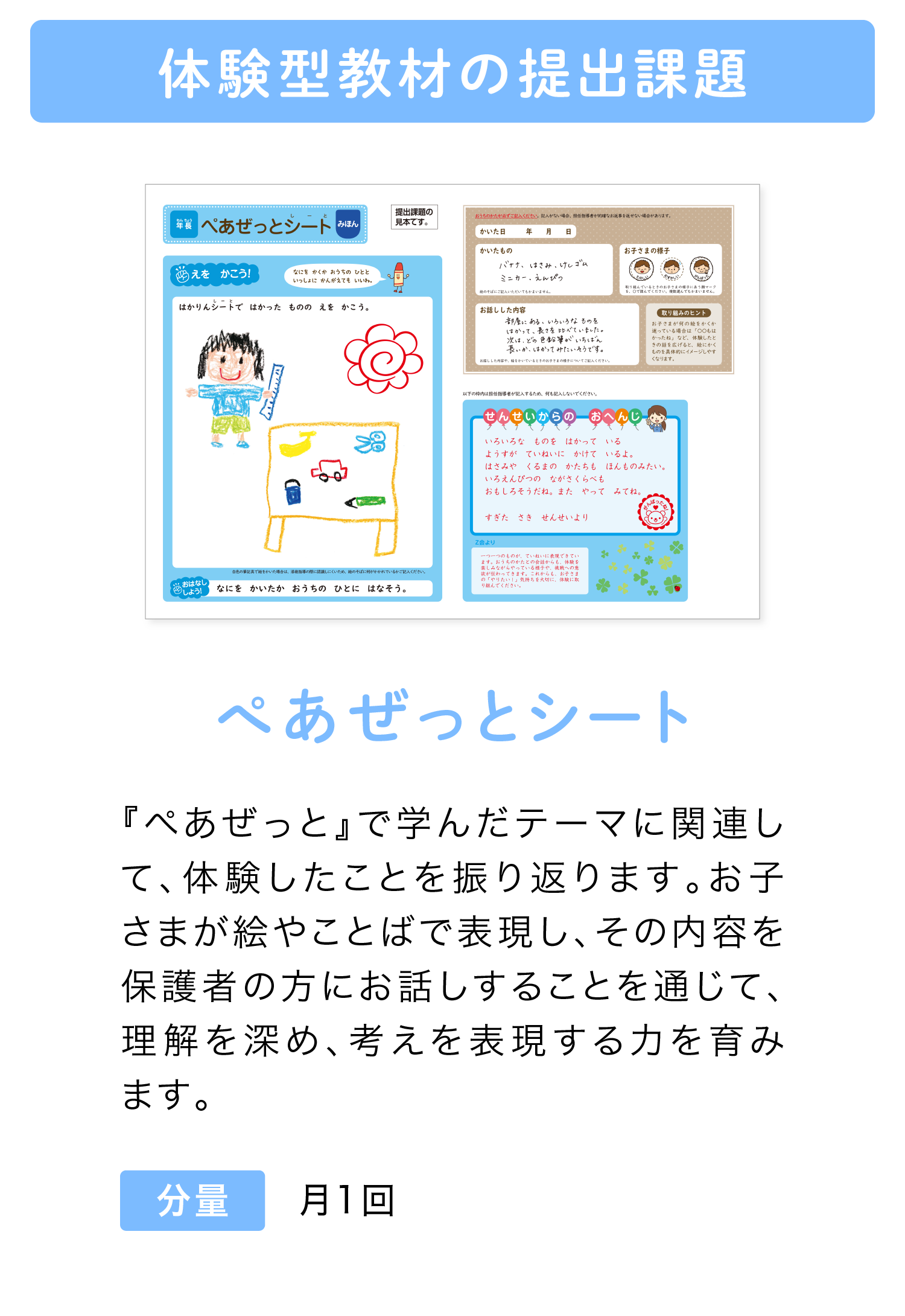 体験型教材の課題提出『ぺあぜっとシート』 月1回