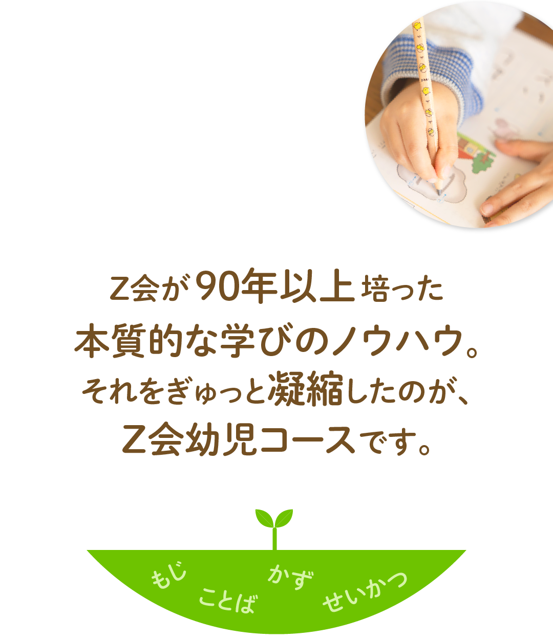 Z会が90年以上培った本質的な学びのノウハウ。ぎゅっと凝縮したのが、Z会の幼児コースです。
