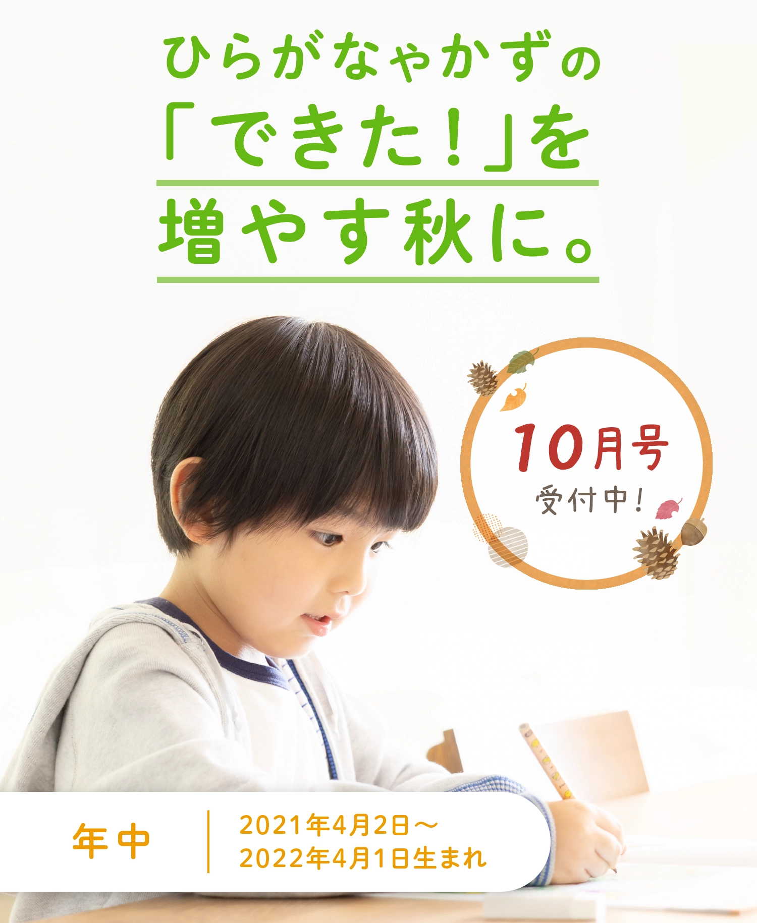 ひらがなやかずの「できた！」を増やす秋に。
