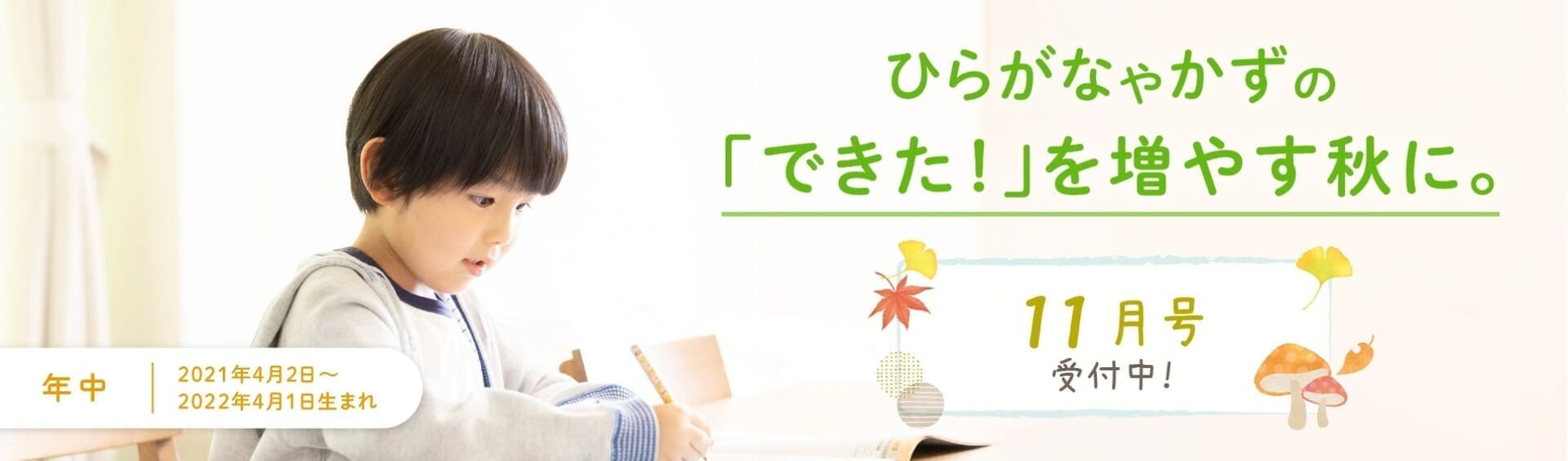 ひらがなやかずの「できた！」を増やす秋に。