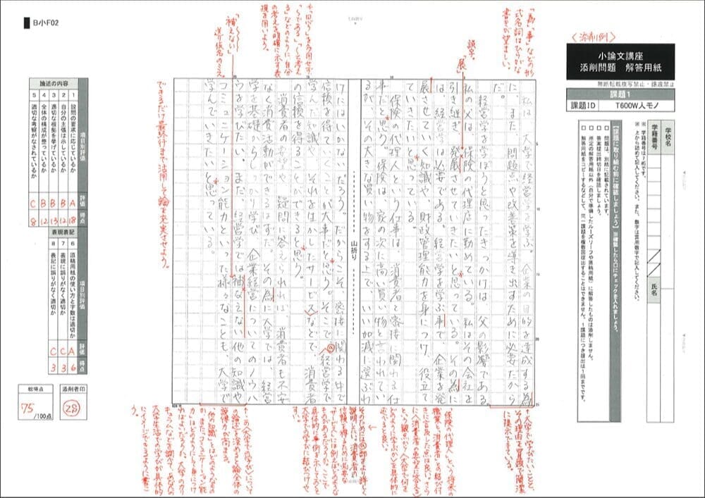 オリジナル添削 小論文 添削見本