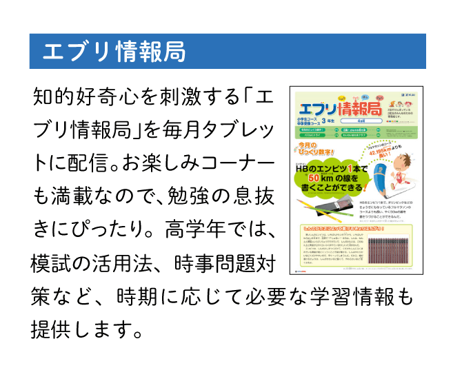 知的好奇心を刺激する「エブリ情報局」を毎月タブレットに配信