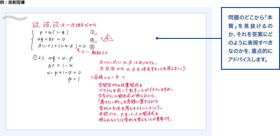 問題のどこから「本質」を見抜けるのか、それを答案にどのように表現すべきなのかを、重点的にアドバイスします。