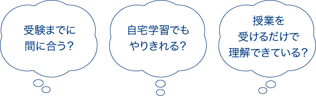 「受験までに間に合う?」「自宅学習でもやりきれる?」「授業を受けるだけで理解できている?」