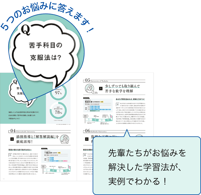 5つのお悩みに答えます!先輩たちがお悩みを解決した学習法が、実例でわかる!