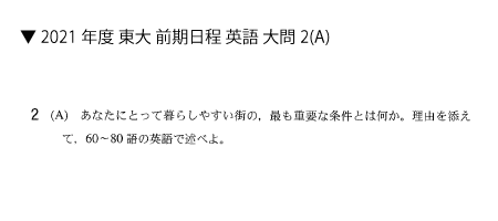 2021年度 東大 前期日程 英語 大問2(A)