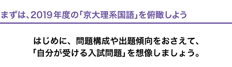 まずは、2019年度入試を俯瞰しよう　はじめに、問題構成や出題傾向を押さえて、「自分が受ける入試問題」を想像しましょう。