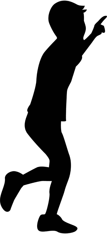 指を差して走る子ども