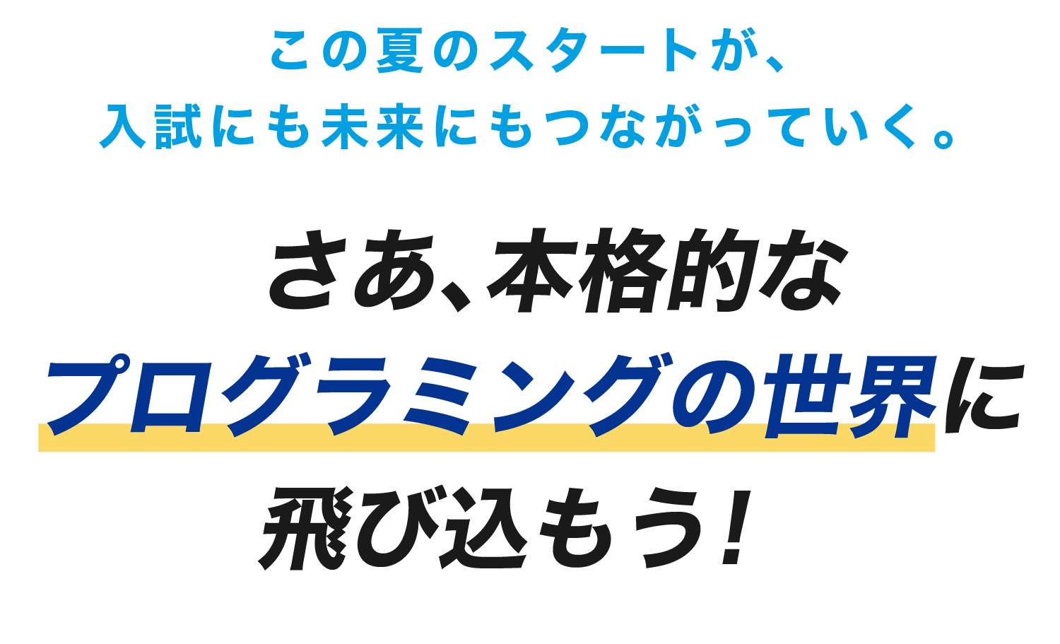 この夏のスタートが入試にも未来にもつながっていく。さあ、本格的なプログラミングの世界に飛び込もう!